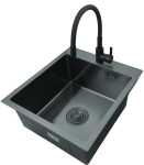 Zlewozmywak stalowy STELLMAN 4550 CZARNY  z baterią Flexi Black Pure