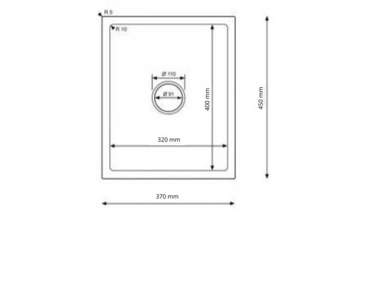 Rysunek zlewozmywaku STEEL 3745p podwieszany CZARNY
