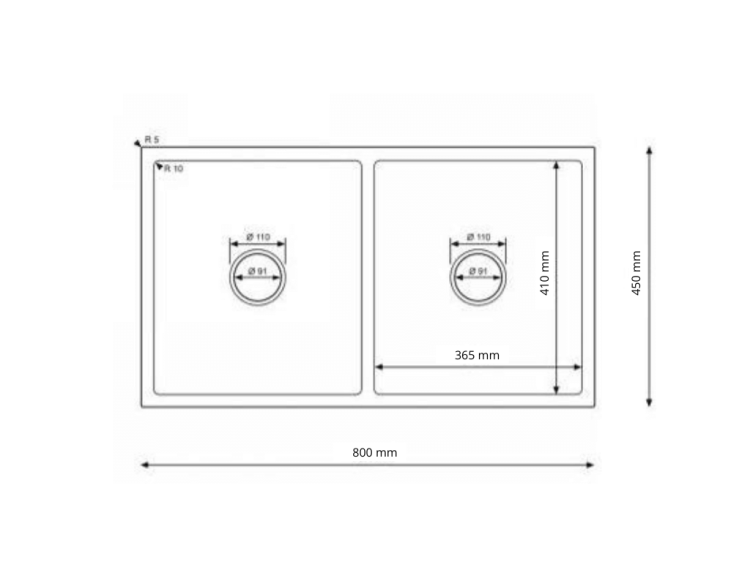 Rysunek zlewozmywaku ze stali podwieszany Steel 8045p CZARNY