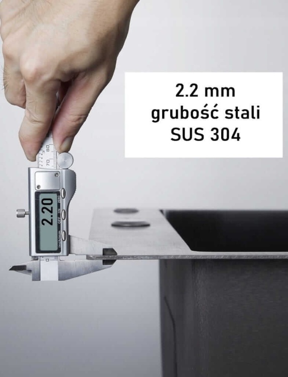 Grubość stali SUS 304 do zlewozmywaka stalowego dwukomorowego STEEL 7843 CZARNY