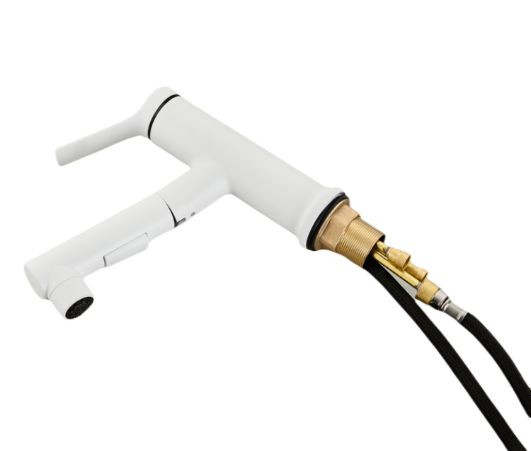 Bateria SMART umywalkowa z wyciagana wylewka BIALA