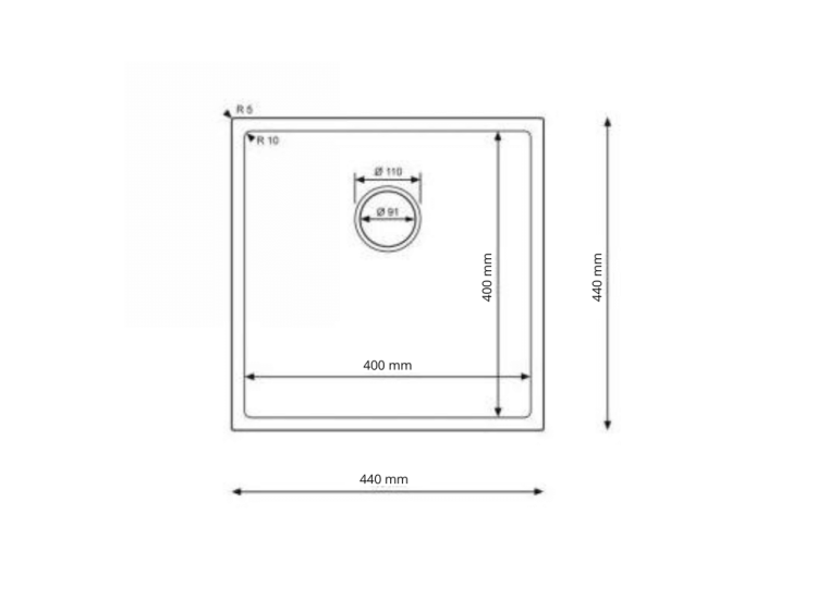 Rysunek techniczny zlewozmywaku stalowego STEEL 4444p podwieszanego