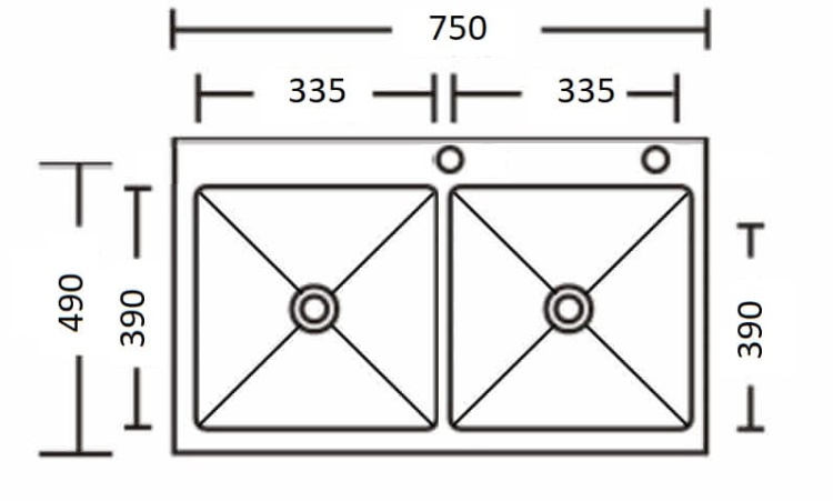 Rysunek techniczny zlewozmywaka stalowego dwukomorowego STEEL 7549 CZARNY