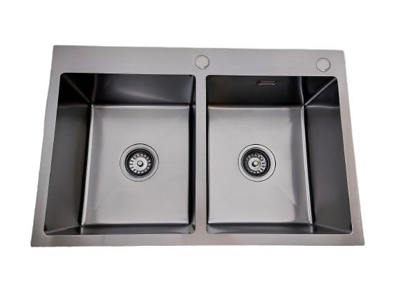 Czarny zlewozmywak stalowy dwukomorowy STEEL 7549