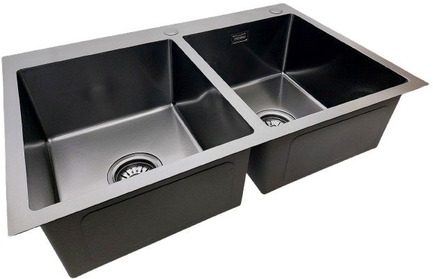 Dwukomorowy zlewozmywak stalowy STEEL 7549 CZARNY