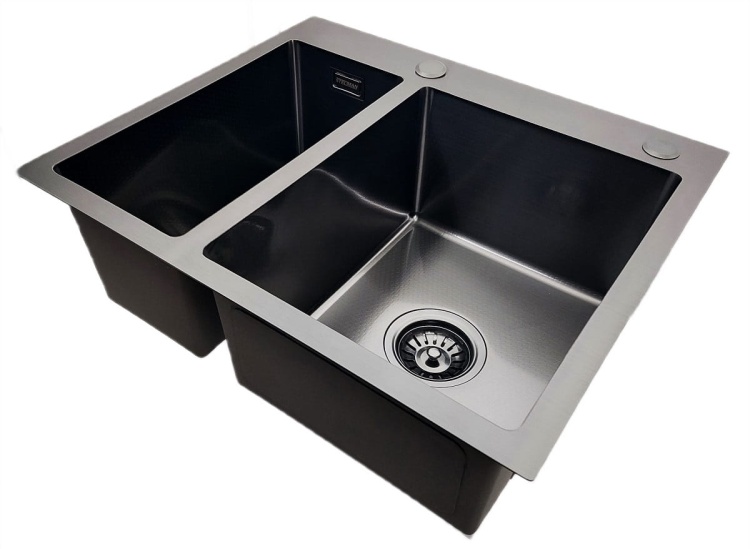 Czarny Zlewozmywak stalowy dwukomorowy STEEL 5648 CZARNY