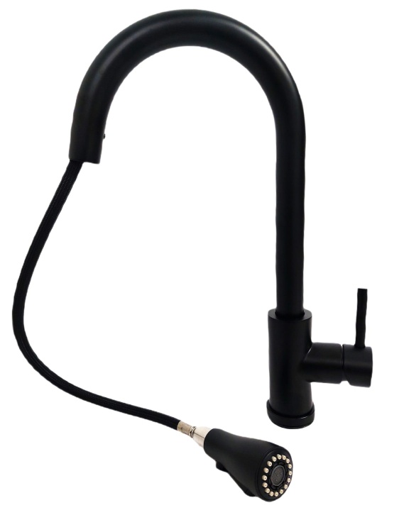 Bateria kuchenna z wyciąganą wylewką. Czarna MIURA black