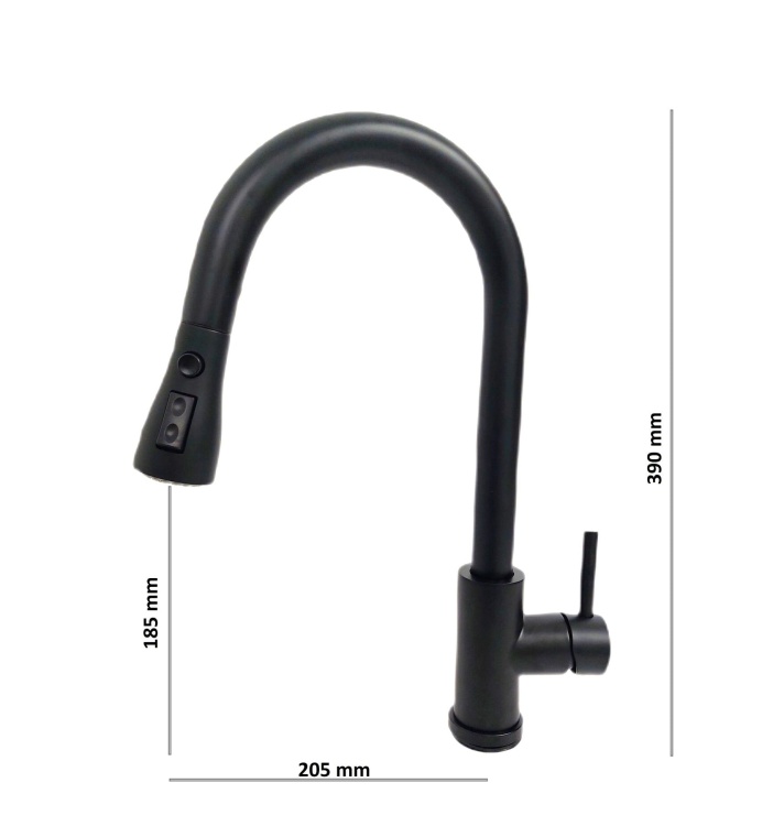 Rysunek techniczny. Bateria kuchenna z wyciąganą wylewką MIURA.