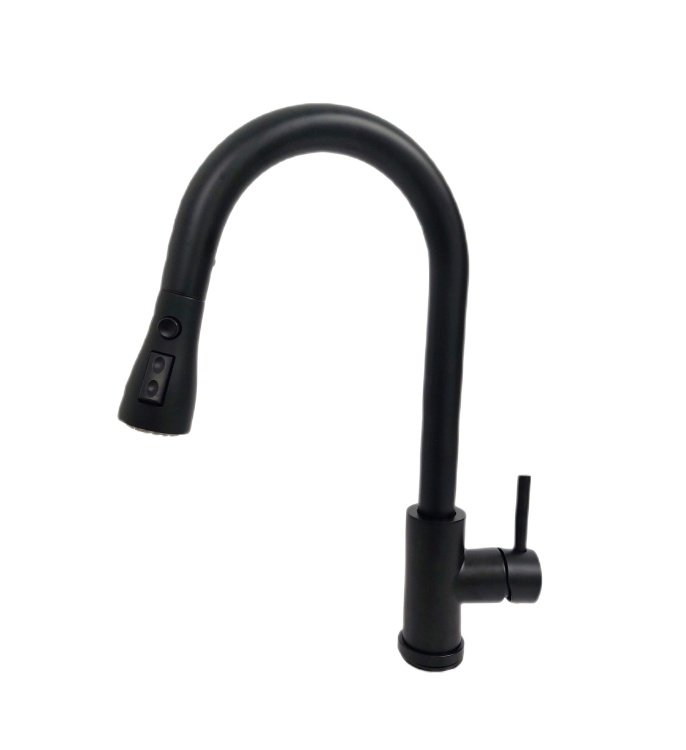 Bateria kuchenna z wyciąganą wylewką czarna MIURA Stellman