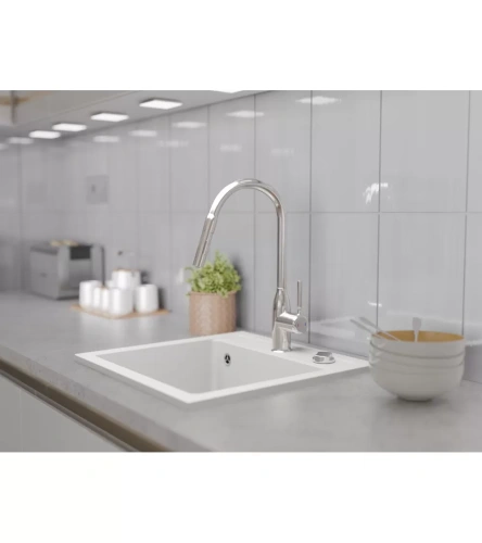 Zlewozmywak granitowy jednokomorowy BELLA. Kolor: biały.