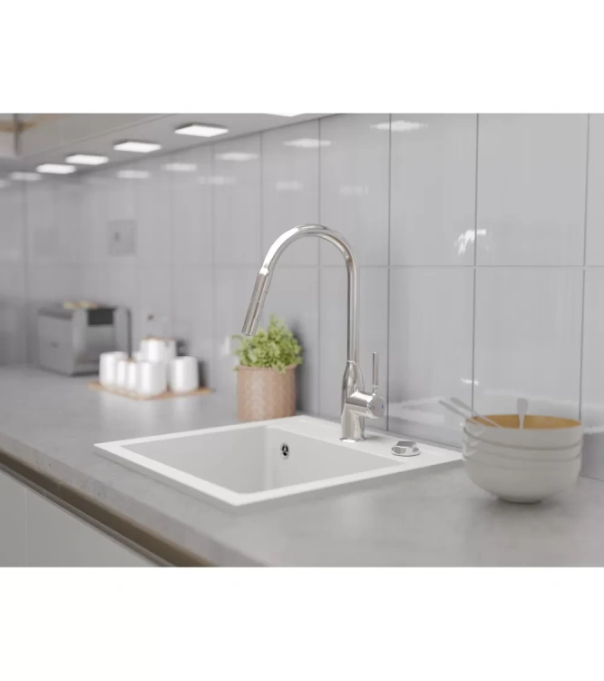 Zlewozmywak granitowy jednokomorowy BELLA. Kolor: biały.