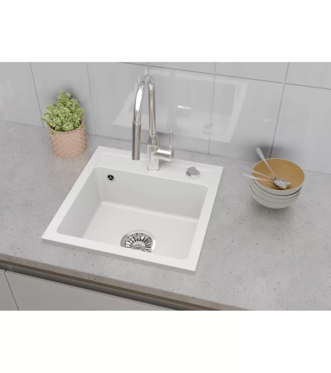 Zlewozmywak Granitowy BELLA biały z baterią. Przykładowe zdjęcie.