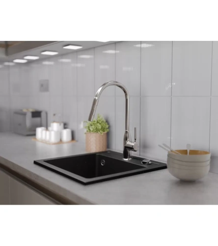 Zlewozmywak granitowy jednokomorowy BELLA. Kolor: czarny nakrapiany.