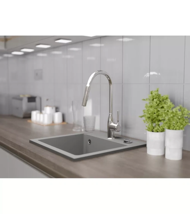 Zlewozmywak granitowy jednokomorowy BELLA. Kolor: szary.