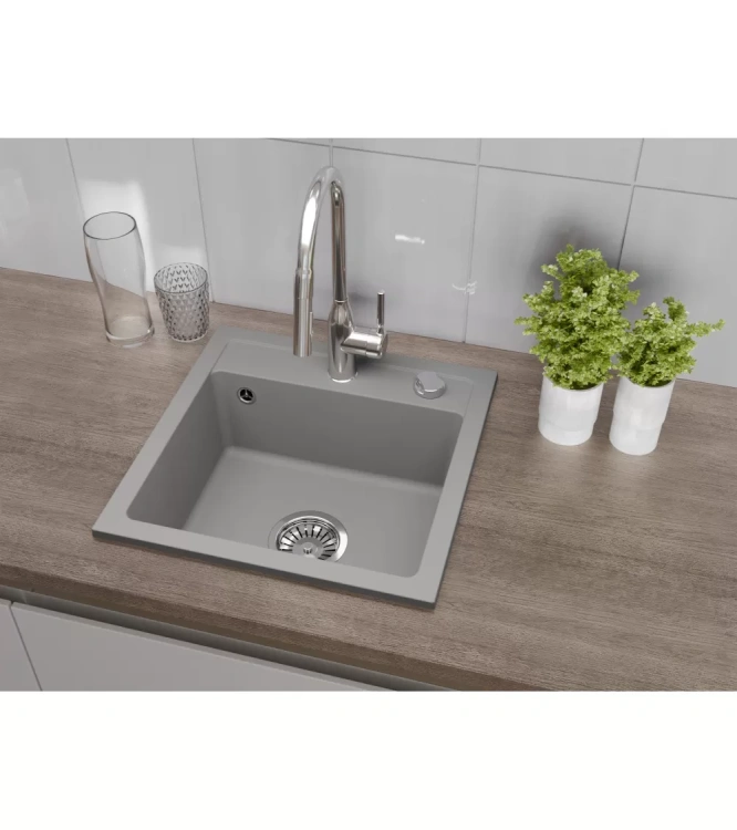 Zlewozmywak Granitowy BELLA szary z baterią. Przykładowe zdjęcie.