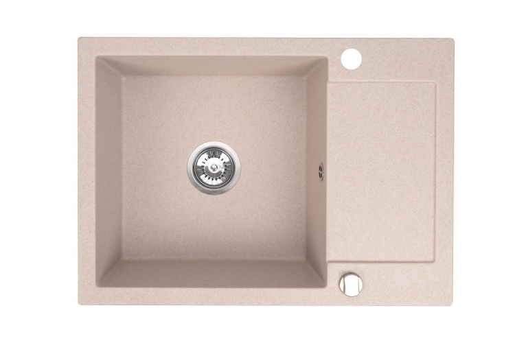 Jednokomorowy zlewozmywak granitowy z ociekaczem.  Model: CORDEO 70. Kolor: piaskowy (beżowy).