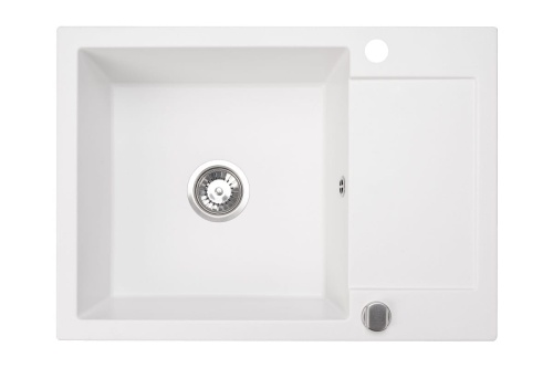 Jednokomorowy zlewozmywak granitowy z ociekaczem.  Model: CORDEO 70. Kolor: biały.