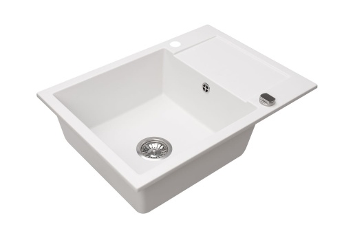 Zlewozmywak Granitowy CORDEO 70 biały z ociekaczem. Jednokomorowy.