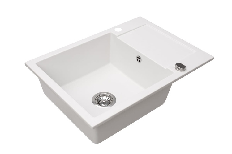 Zlewozmywak Granitowy CORDEO 70 biały z ociekaczem. Jednokomorowy.