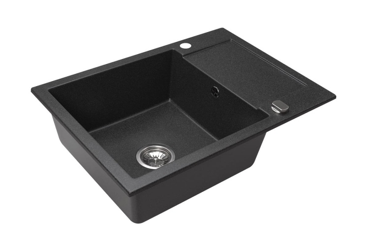 Zlewozmywak Granitowy CORDEO 70 czarny metalik z ociekaczem. Jednokomorowy.