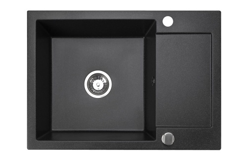 Jednokomorowy zlewozmywak granitowy z ociekaczem.  Model: CORDEO 70. Kolor: czarny nakrapiany.