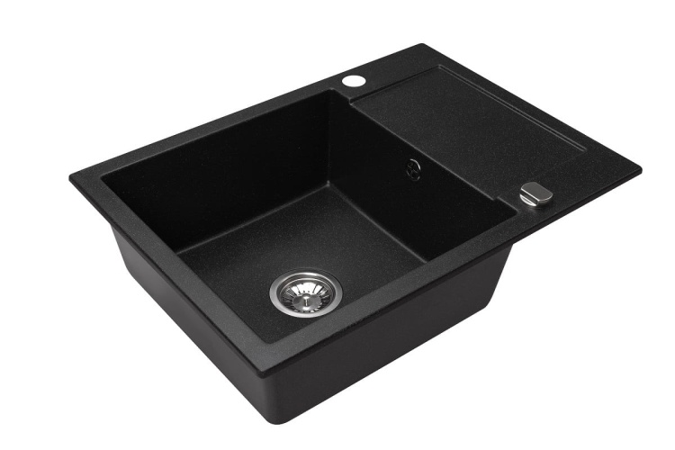 Zlewozmywak Granitowy CORDEO 70 czarny nakrapiany z ociekaczem. Jednokomorowy.