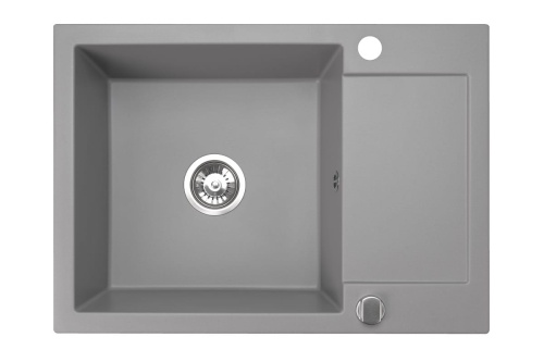 Jednokomorowy zlewozmywak granitowy z ociekaczem.  Model: CORDEO 70. Kolor: szary.
