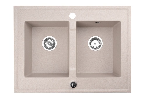 Zlewozmywak Granitowy dwukomorowy GRANDE. W kolorze beżowym.