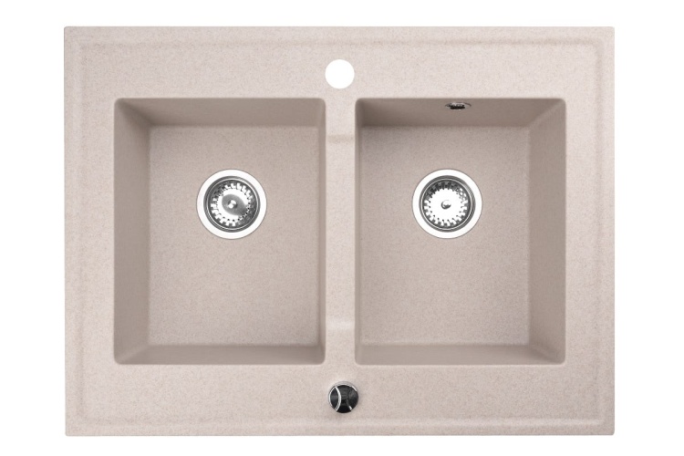 Zlewozmywak Granitowy dwukomorowy GRANDE. W kolorze beżowym.