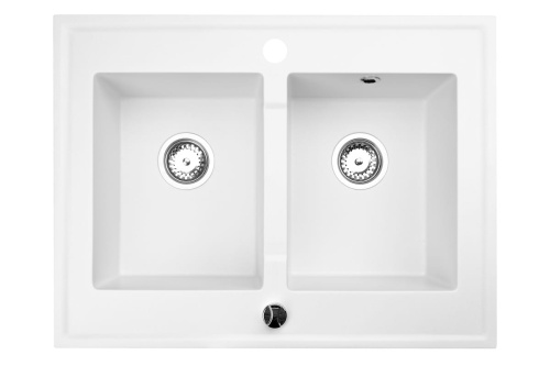 Zlewozmywak Granitowy dwukomorowy biały GRANDE