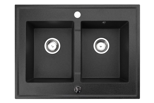 Zlewozmywak Granitowy dwukomorowy (czarny metalik) GRANDE