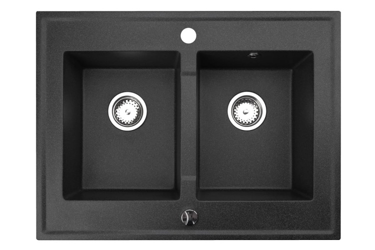 Zlewozmywak Granitowy dwukomorowy (czarny metalik) GRANDE