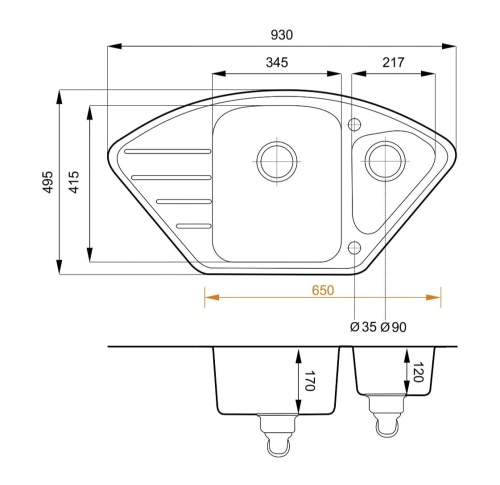 Zlewozmywak Granitowy MERKURY Premium beżowy piaskowy 1,5 komorowy