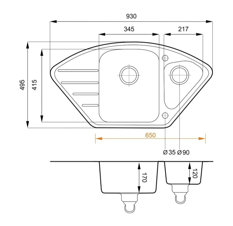 Zlewozmywak Granitowy MERKURY Premium beżowy piaskowy 1,5 komorowy