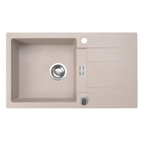 Beżowy (piaskowy) zlewozmywak jednokomorowy z ocziekaczem