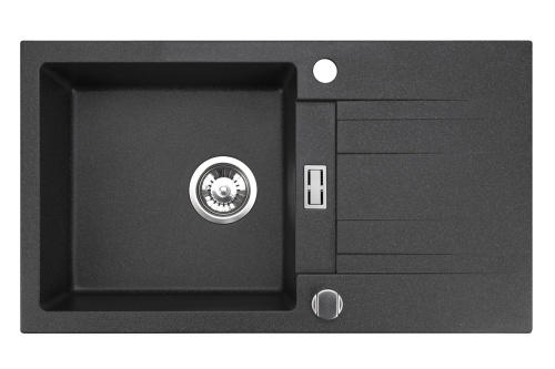 Zlewozmywak granitowy z ociekaczem. W kolorze czarny metalik. Wymiar: 76x44cm.