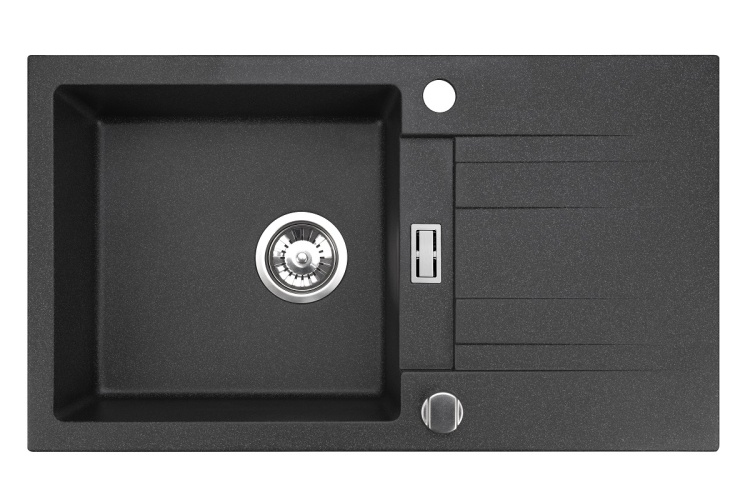 Zlewozmywak granitowy z ociekaczem. W kolorze czarny metalik. Wymiar: 76x44cm.