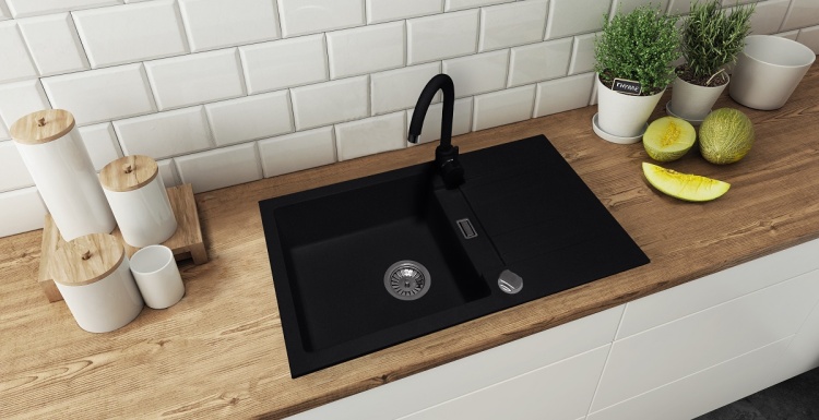 Zlewozmywak z ocziekaczem Athena od Brenor. Wizualizacja w kuchni na blacie.