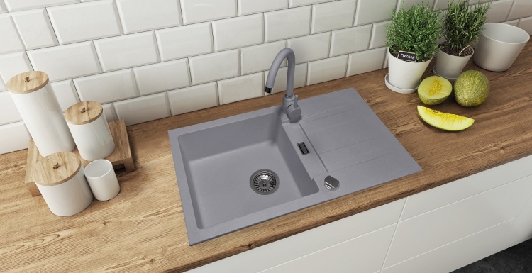 Szary zlewozmywak Athena - wizualizacja.