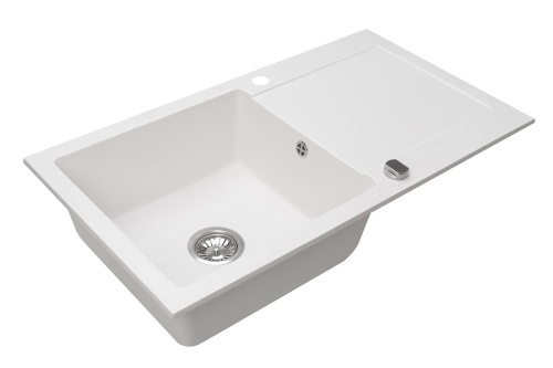 Zlewozmywak granitowy biały Cordeo XL. Perspektywa z boku.