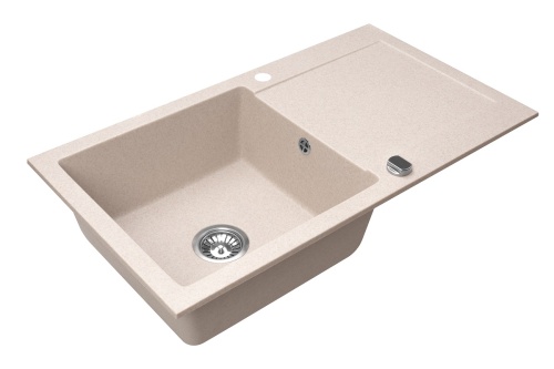 Zlewozmywak granitowy beżowy Cordeo XL. Perspektywa z boku.