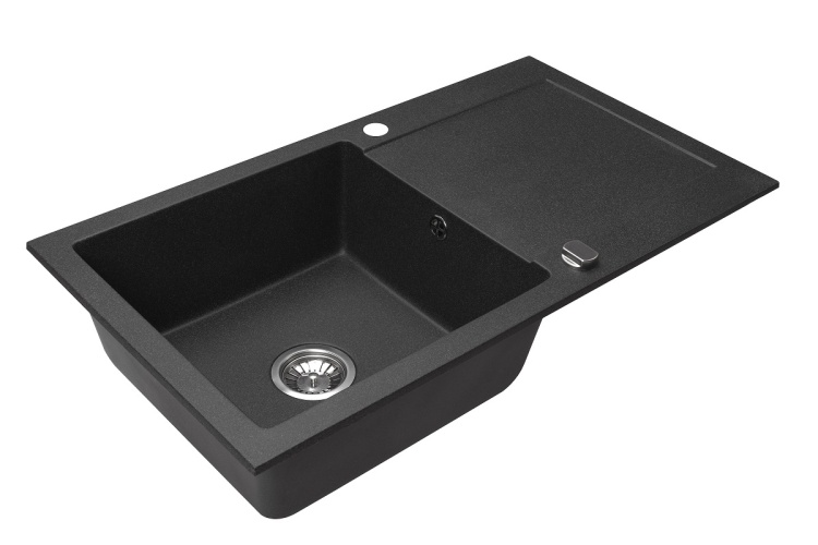 Zlewozmywak granitowy Cordeo XL (czarny metalik). Perspektywa z boku.