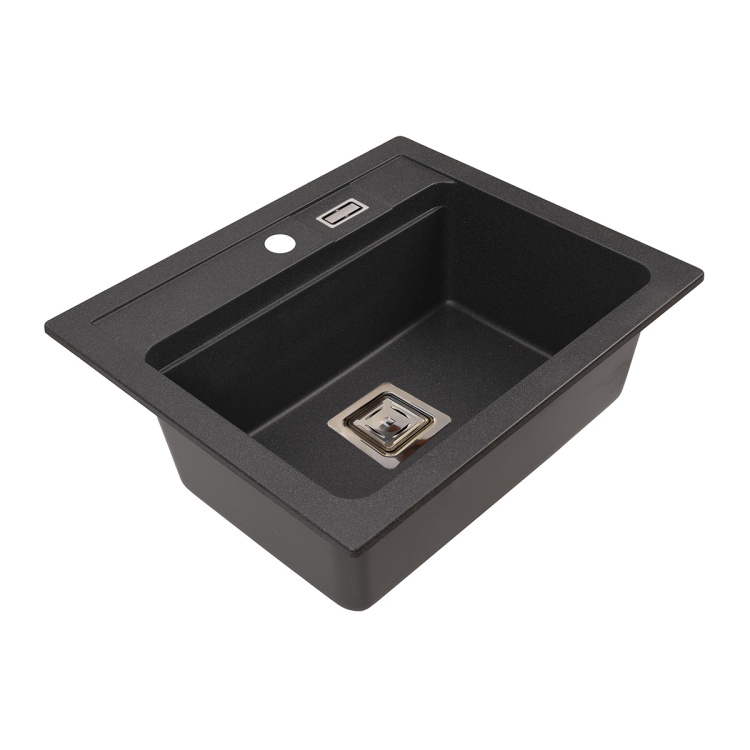 Zlewozmywak perspektywa boczna YORK. Kolor czarny metalik.