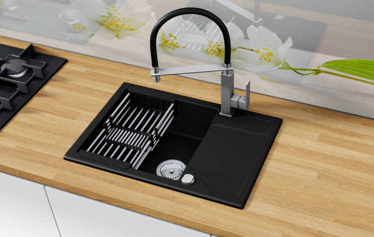 Zlewozmywak granitowy Adria Czarny Mat + koszyk