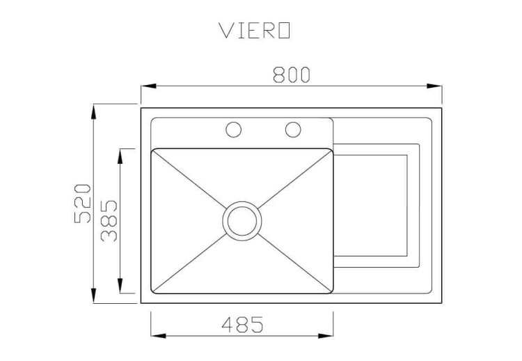 Rysunek techniczny zlewozmywaka granitowego kuchennego VIERO