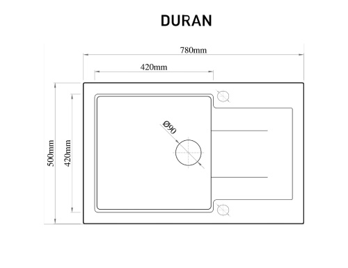Wymiary (rysunek techniczny) - DURAN zlewozmywak granitowy