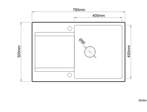 Rysunek techniczny zlewu granitowego Gioko