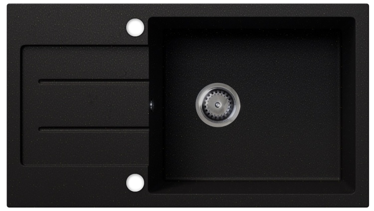 Zlewozmywak granitowy z ociekaczem RAFAEL czarny brokat złoty