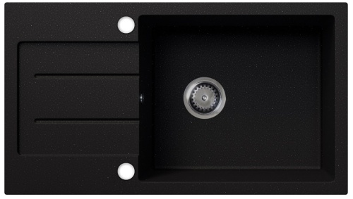 Zlewozmywak granitowy z ociekaczem RAFAEL czarny brokat srebrny