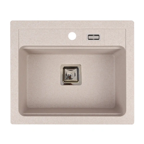 Beżowy kuchenny granitowy zlewozmywak jednokomorowy YORK